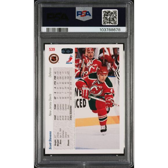 1991 Upper Deck #539 Scott Stevens PSA 10 Gem Mint New Jersey Devils - Pop 1 - Picture 2 of 2